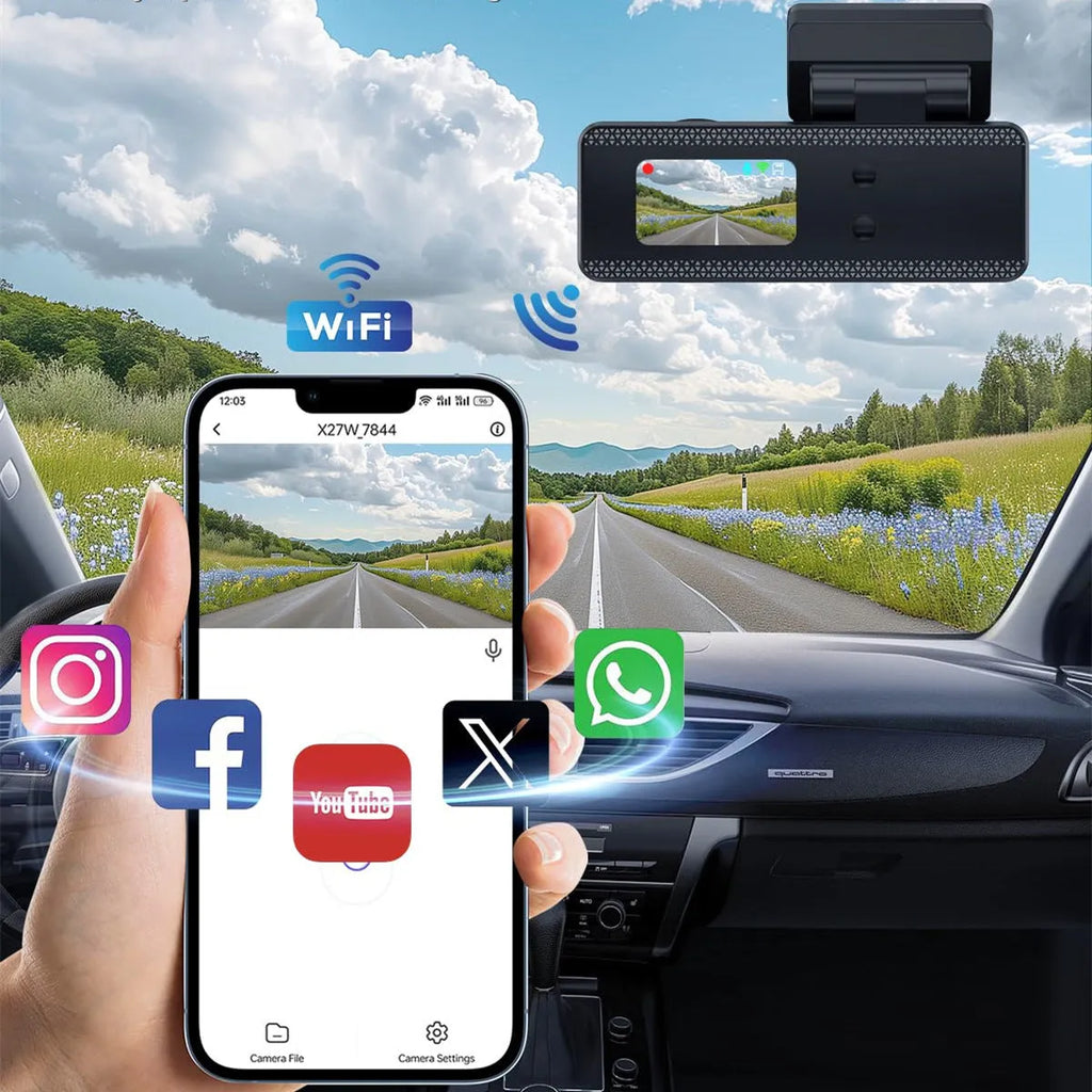 HD WiFi 4K driving recorder with loop recording, gravity sensor, and 1.5-inch IPS display in black