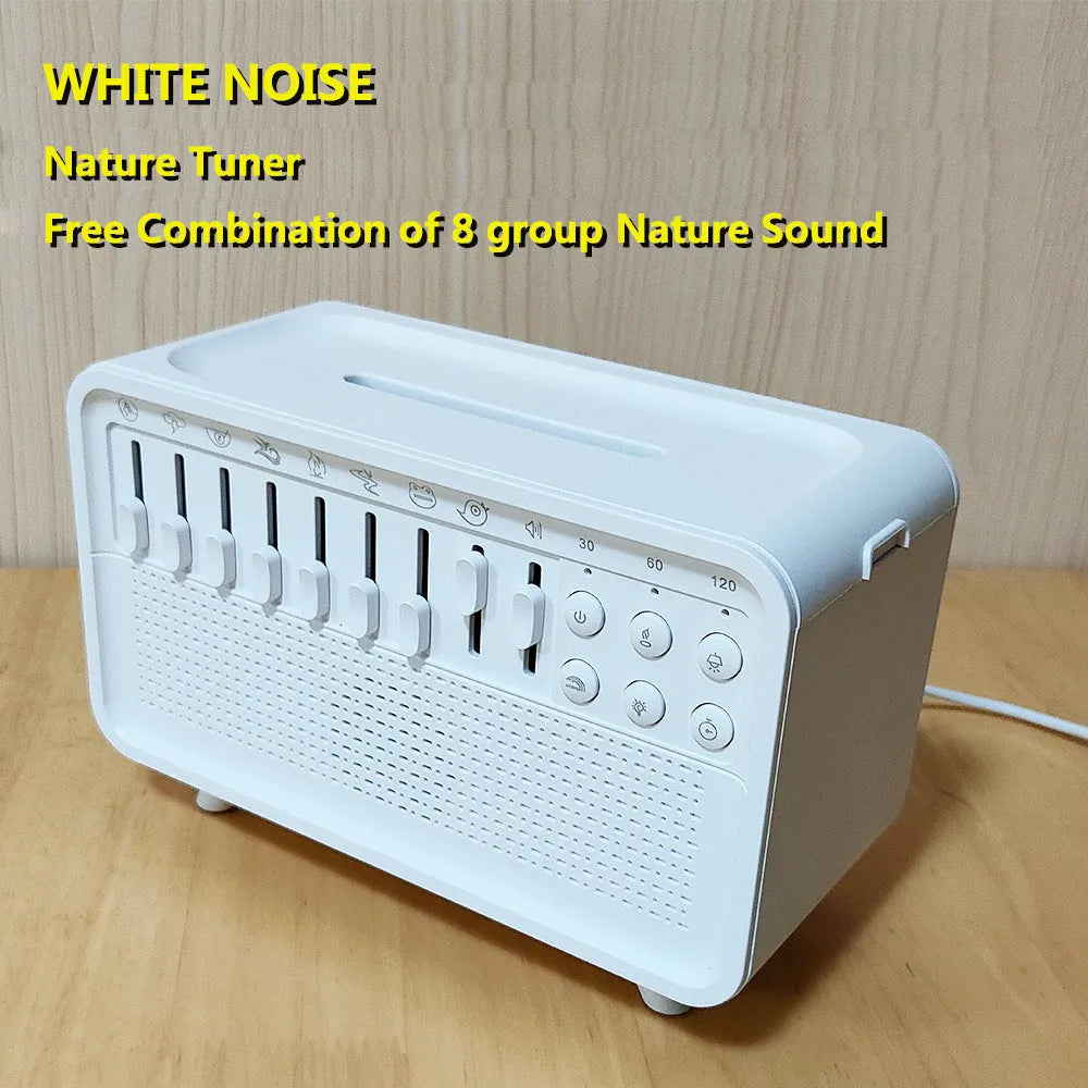 White geometric 3-in-1 Bluetooth speaker, white noise machine, humidifier, and night light unit