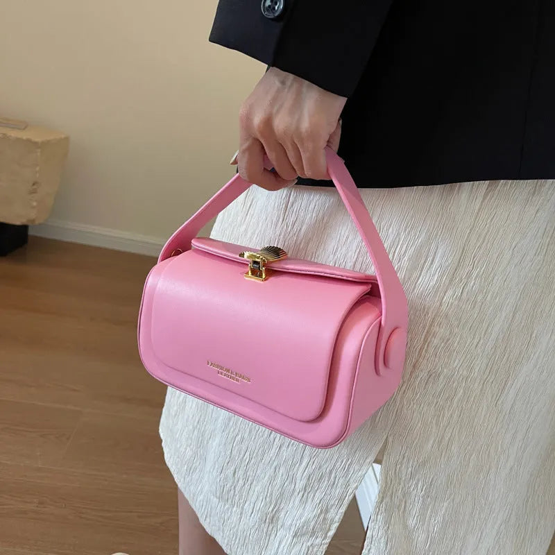 A personalised ladies' shoulder messenger bag in PU leather, showing the lettering feature and topstitching detail.