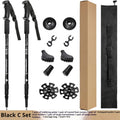 Aluminium alloy telescopic trekking poles with straight handles, adjustable from 65cm to 135cm, shown with mud supports and snow holders.