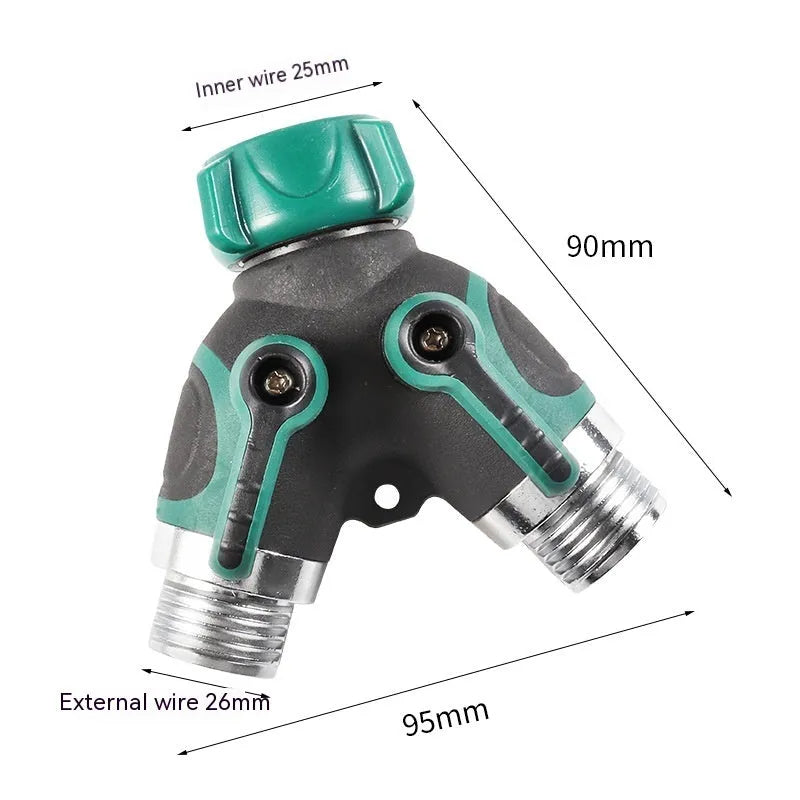 Zinc alloy garden ball valve water splitter with 6-point double pass diverter