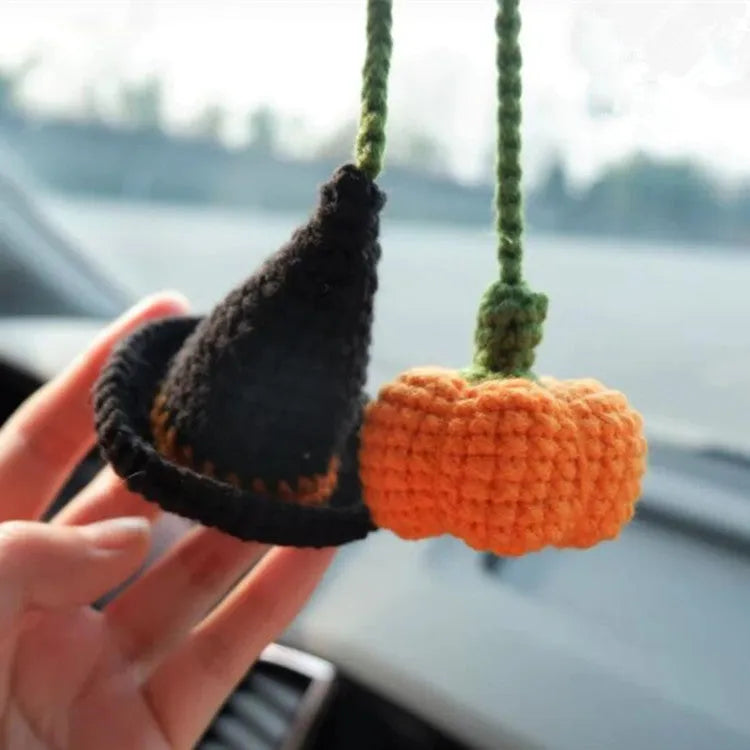 Hand-woven plush automobile hanging ornament with cartoon design for car interior decoration