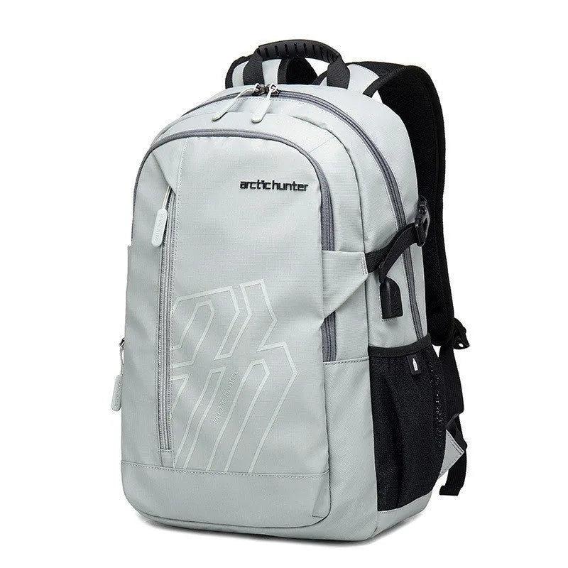 Blue plaid patterned 18 inch casual polyester laptop backpack with a curved shoulder strap.