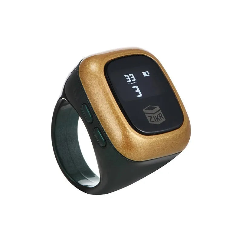 Al-fatiha digital electronic wrist counter with display screen shown in multiple colour options.