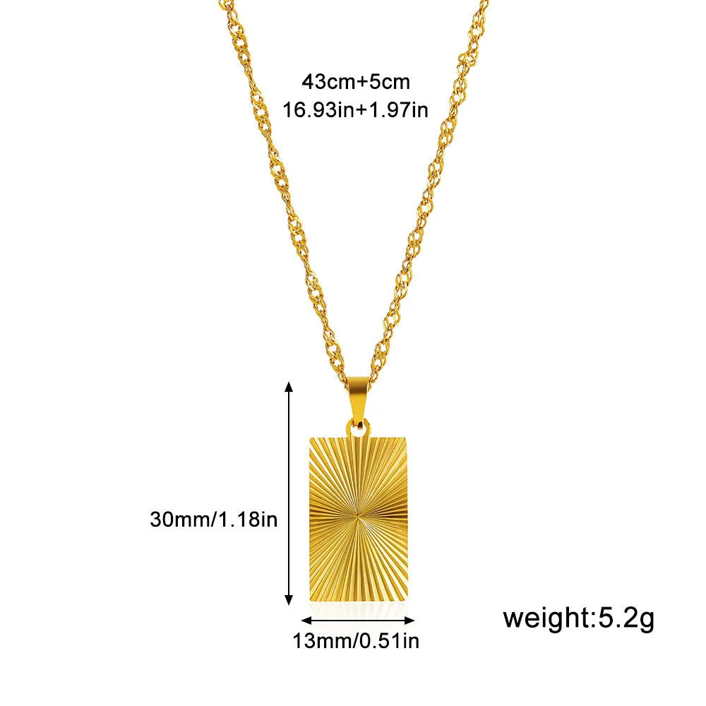 18K real gold plated stainless steel pleated small round pendant necklace on white background