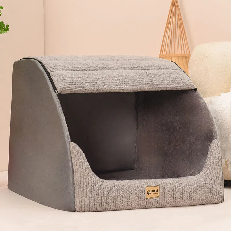 Classic gray removable washable dog bed with matching blanket for medium to large dogs
