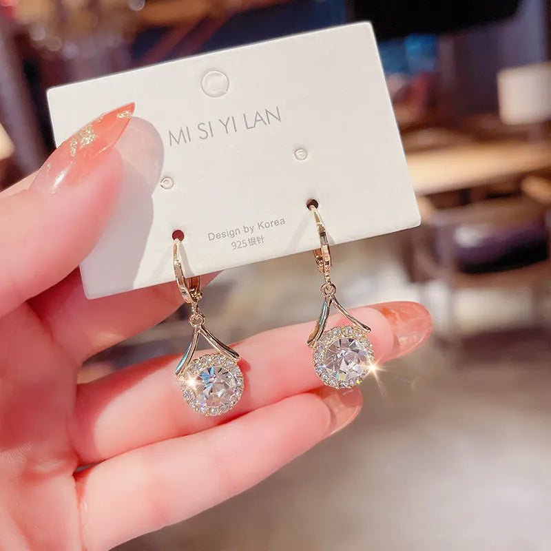 Gold grey geometric round ring earrings with rhinestone detail for women, one pair