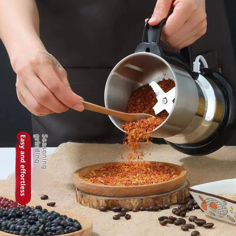 600g electric grain grinder mill with stainless steel body, eight leaf knife and 200 x 145 mm size