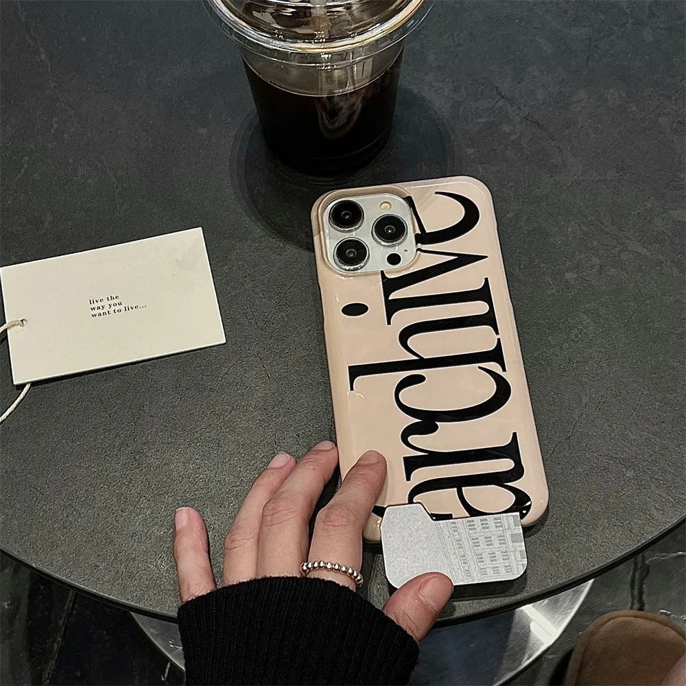 Black hard cover TPU phone case with niche letter card filin pattern for iPhone