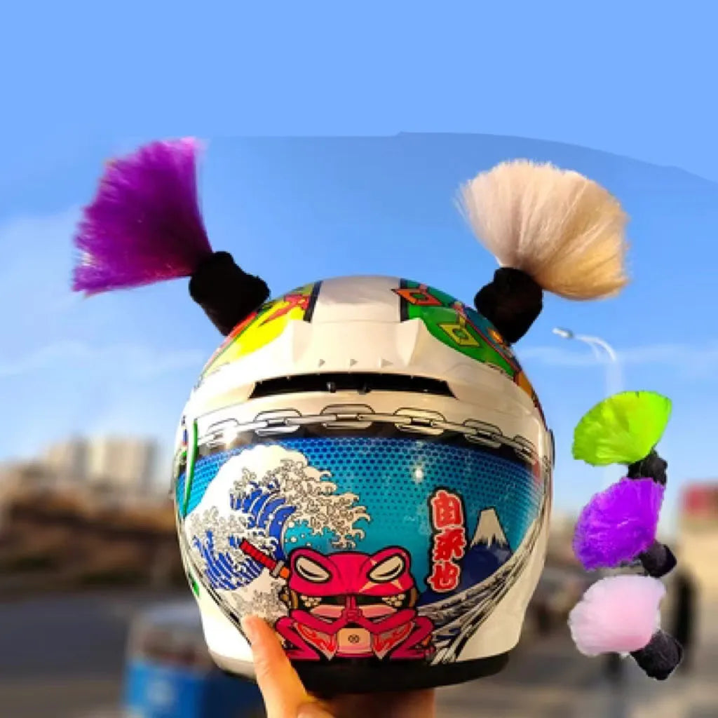 Pair of 8cm tall braid decorations with adhesive backing for motorcycle helmet customisation