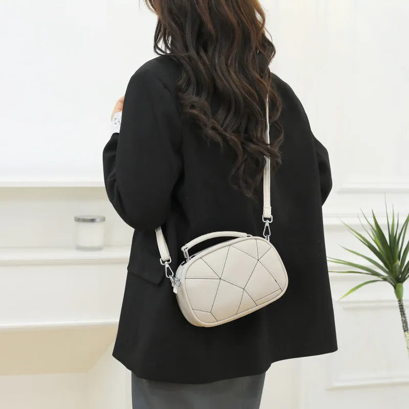 Retro three-layer patchwork small bag, PU exterior, polyester lining, 20x15cm, available in five colours
