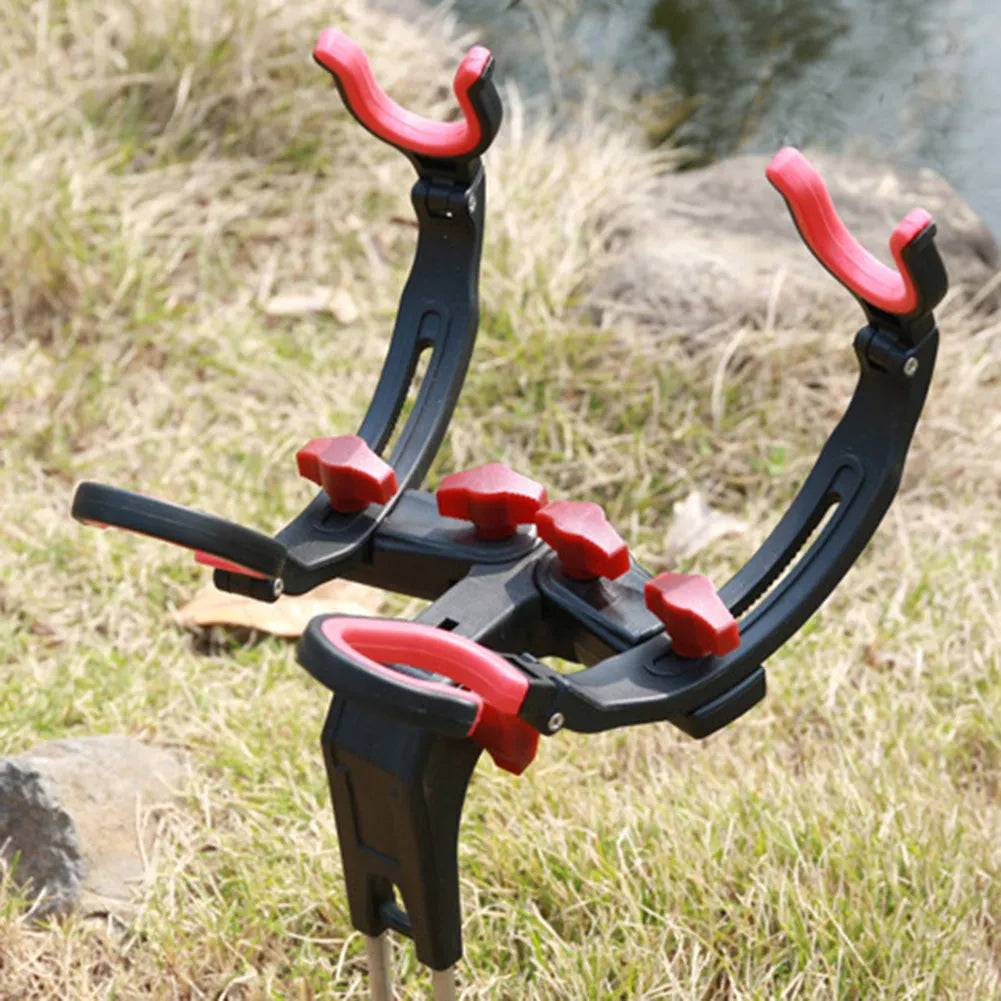 360 degree adjustable fishing rod holder with stainless steel spikes, nylon frame, universal fit, foldable design