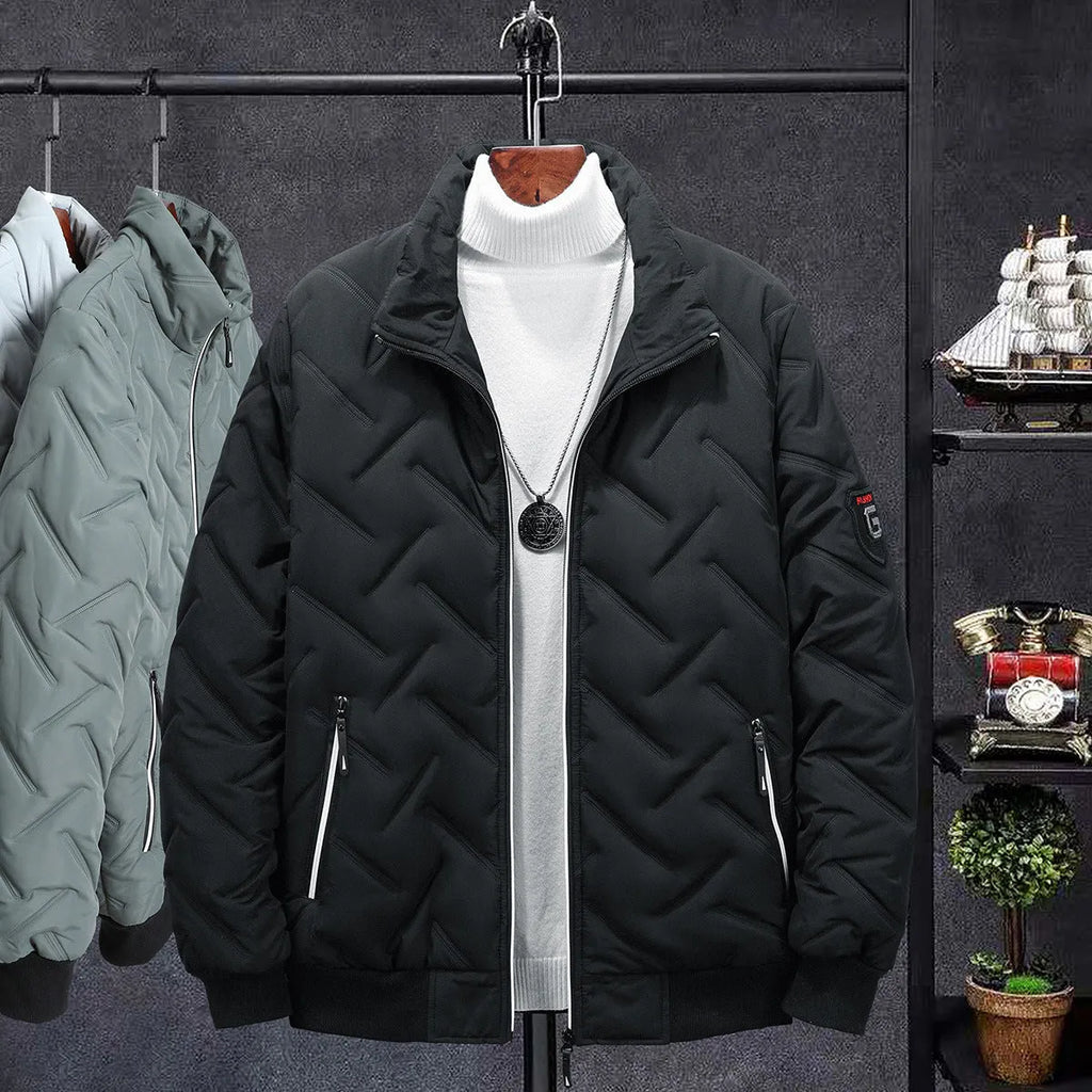 Men's short cotton-padded coat with stand collar, gray, black, bean green, sizes L-5XL