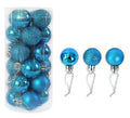 Assortment of 3cm diameter shiny matte plastic Christmas baubles in gold, red, silver, blue, and pink colours.