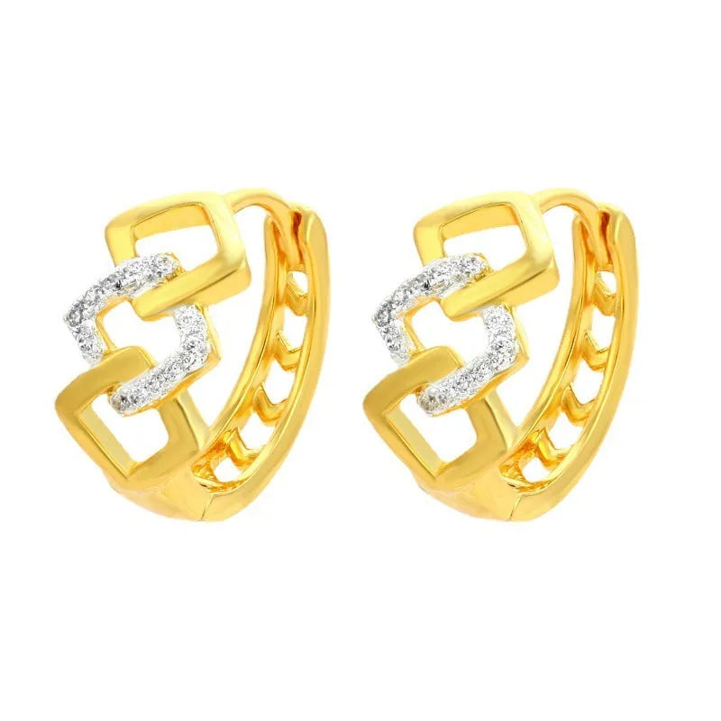Geometric hollow-out gold-colour alloy earrings with ear clip fastening