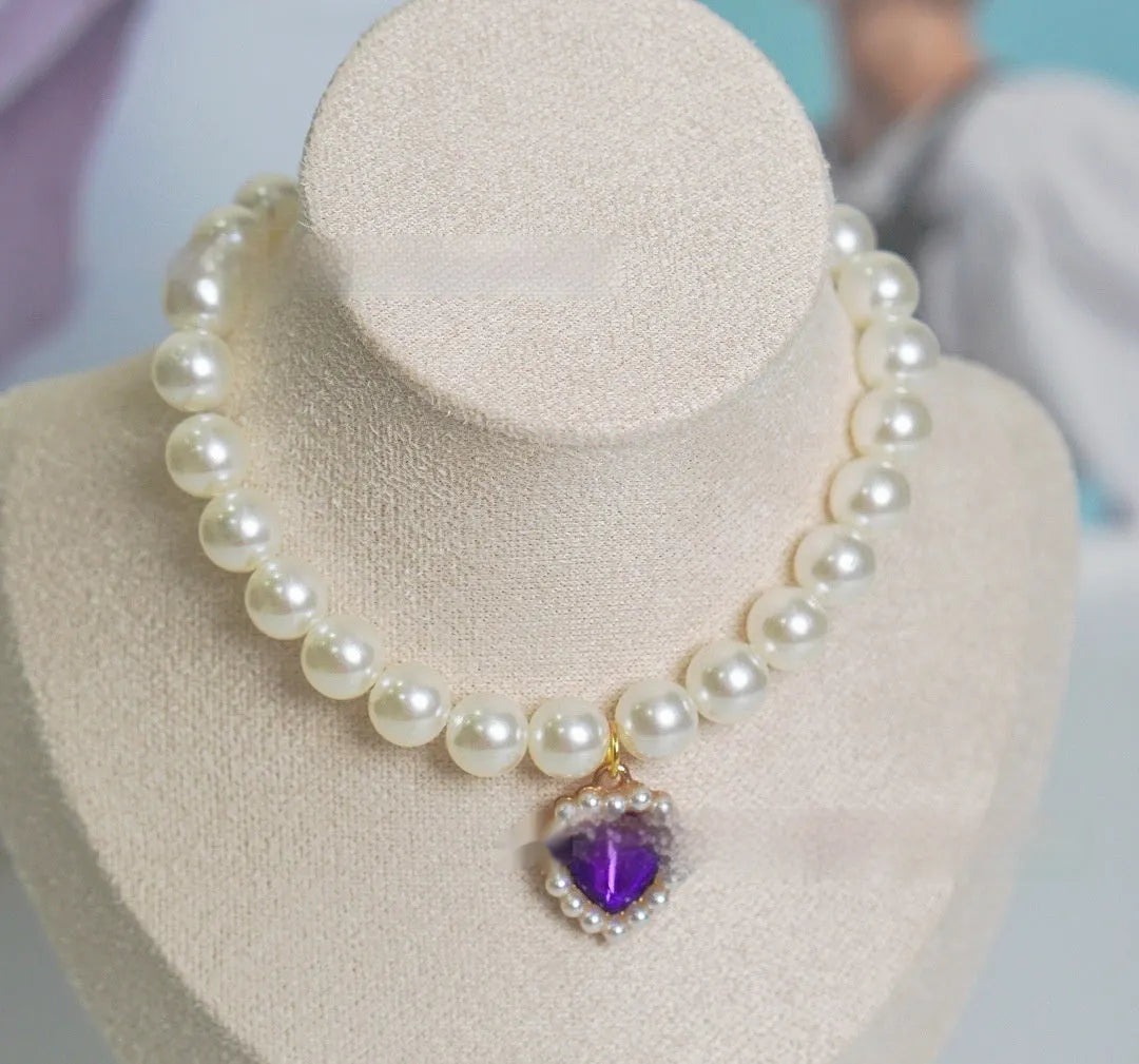 Decorative cat collar necklace with love gem design in translucent colours