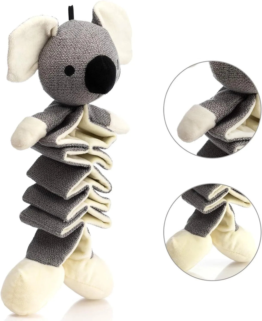 Hollypet grey koala plush dog chew toy with crinkle paper, measuring 30cm long.