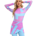 Conservative women's swimsuit three-piece set with apron cover-up in blue colour