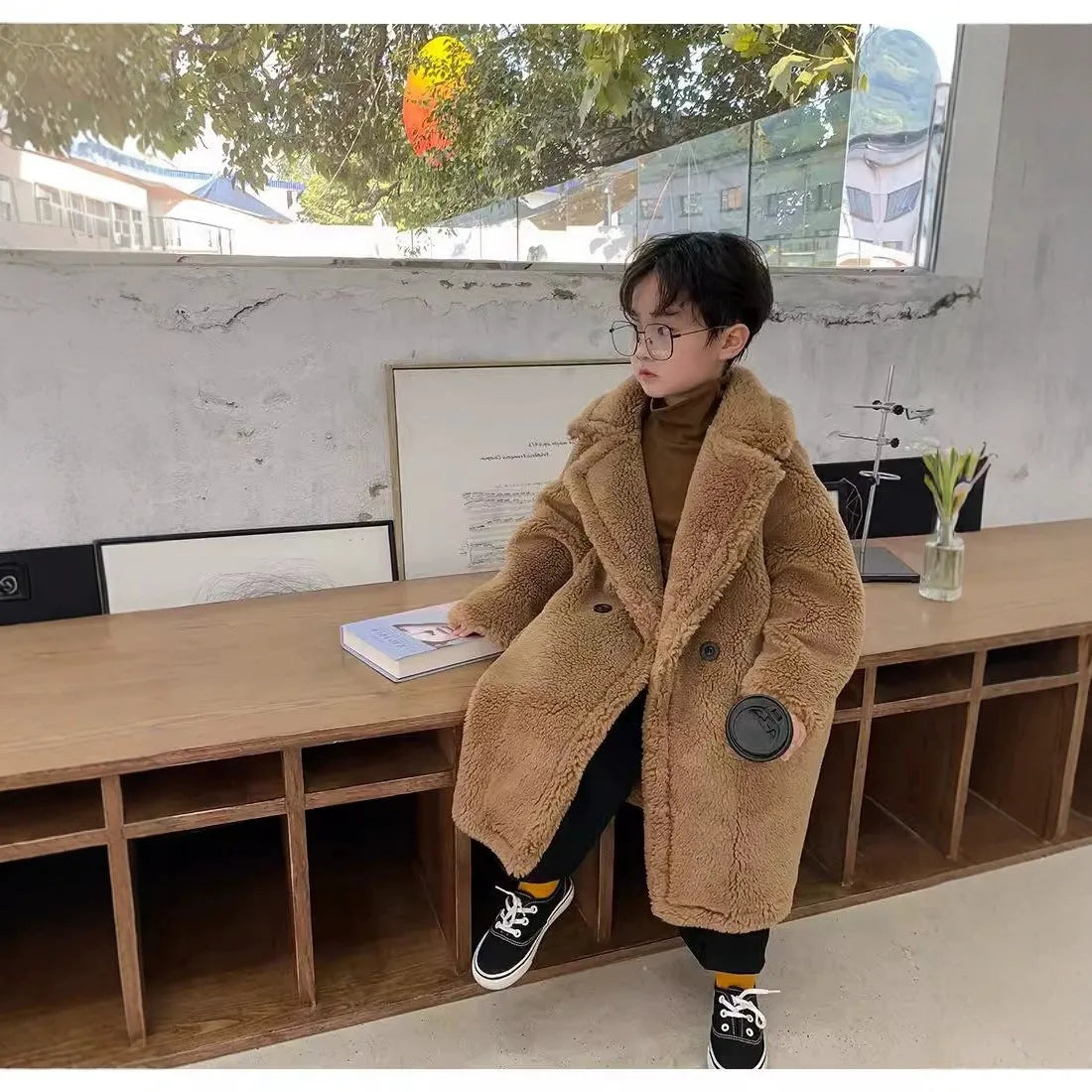 Teddy fleece quilted long cotton coat, mid-length beltless single-breasted, Black And Gray Coffee Pink, height 95to100cm to 120to130cm