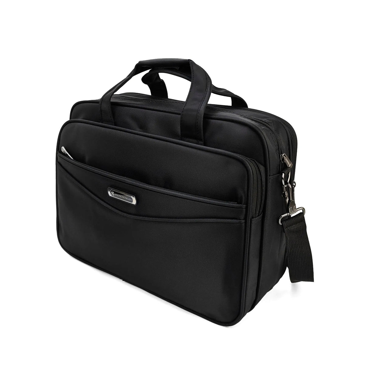 Black Oxford cloth laptop briefcase, expanding business bag in 16 inch and 17 inch sizes