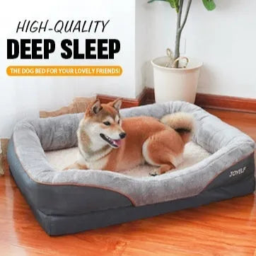 Grey two-colour four-side sofa dog bed with soft cloth fabric in L and XL sizes