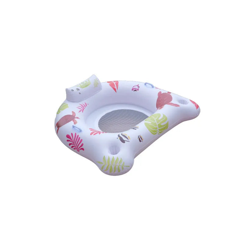 White luminous U-shaped inflatable pool float on water.