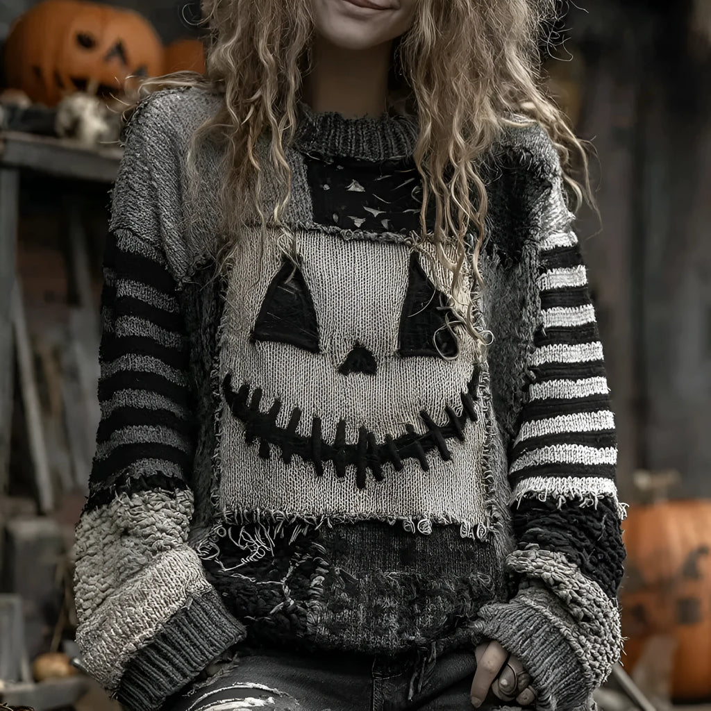 Digital printed women's pullover sweater in loose fit with 3D pattern, round neck, and long sleeves