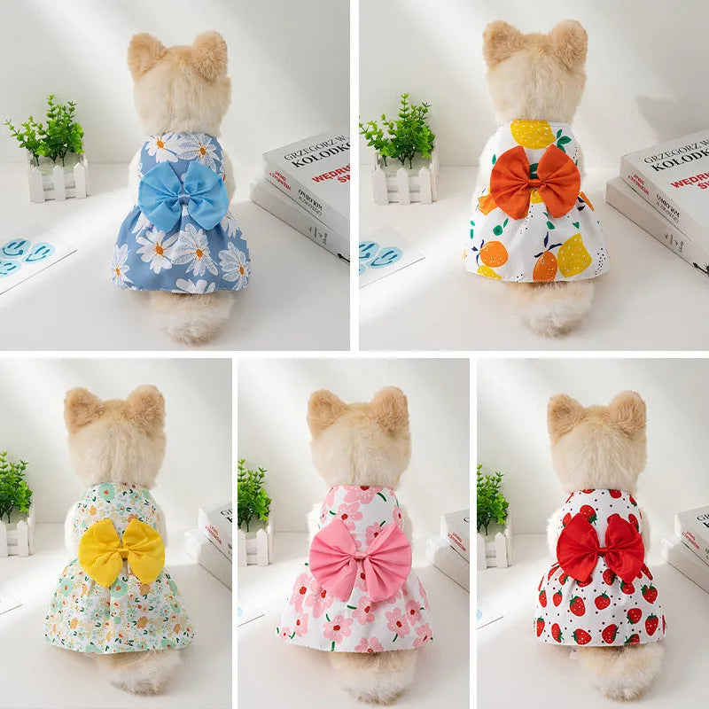 Ultra-thin floral butterfly knot pet dress for dogs and cats in multiple colour options