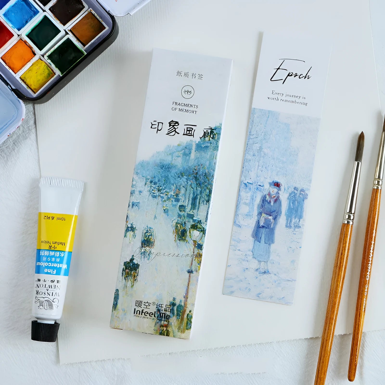 Student creative art bookmark set with 30 sheets on white cardboard showing art designs