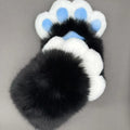 A pair of colourful animal claw cosplay gloves in nylon material on a neutral background.