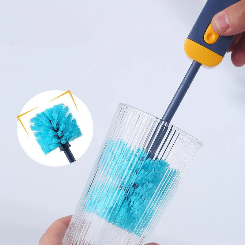Blue and grey 4-in-1 multifunctional cup cleaning brush set with U-shaped silicone head and gap cleaning tools