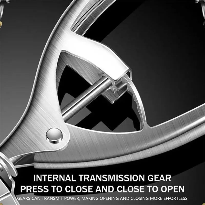 Silver stainless steel manual dumpling press tool on kitchen work surface