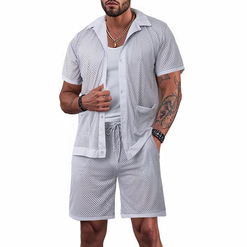 Women's lightweight beach outfit two-piece set with short sleeve cardigan and matching shorts