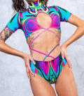 Women's high collar long sleeve bikini swimsuit for sun protection on beach