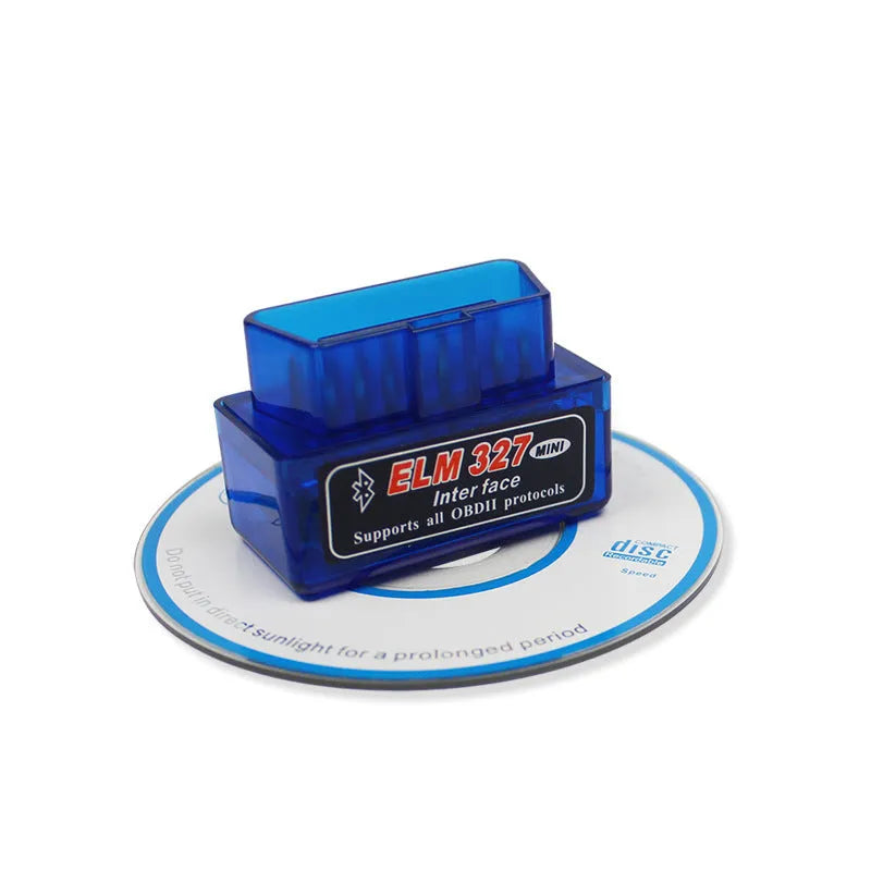 Compact black OBD2 Bluetooth diagnostic scanner for reading car engine fault codes.