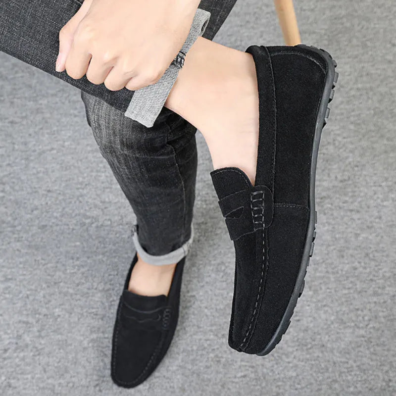 Men's suede loafers slip-on casual shoes in multiple colours with round toe