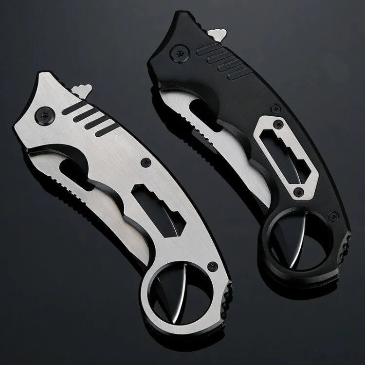 Folding knife with 3Cr13 blade, brushed steel handle, 8cm blade, black colour, open position