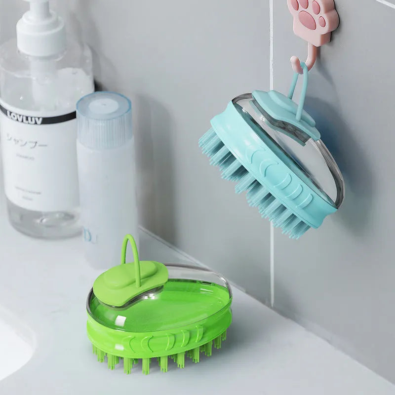 Pet bath brush in TPR and PP, 7.8 x 8.8 x 10.2 cm, blue and green, dog rub massage tool