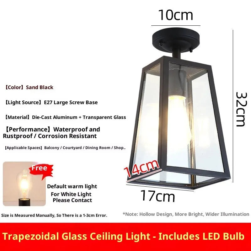 Sand black modern simplicity courtyard outdoor chandelier with trapezoidal glass shade and Edison bulb