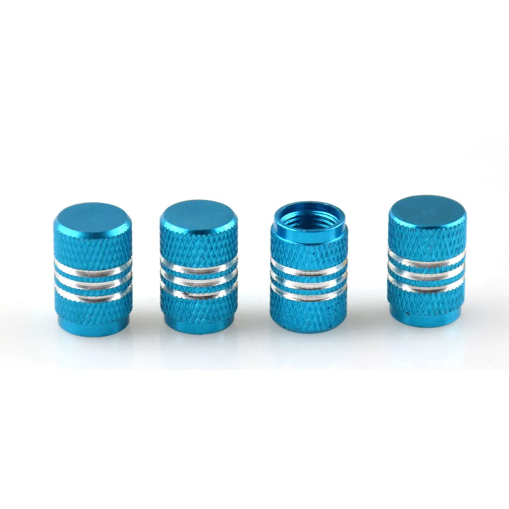 Stainless steel car tyre valve caps in ten colours including black, blue, gold and red