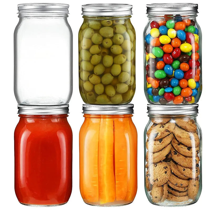 6-pack of 32oz transparent glass storage cans with airtight lids for pantry
