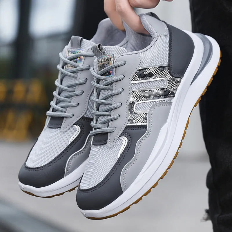 Plus size men's mesh sports casual shoes with leather toe holder and plastic soles