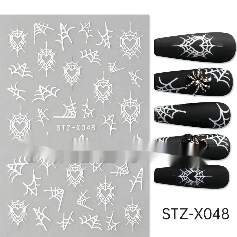 Black and silver striped cartoon pattern nail stickers with plastic application tool