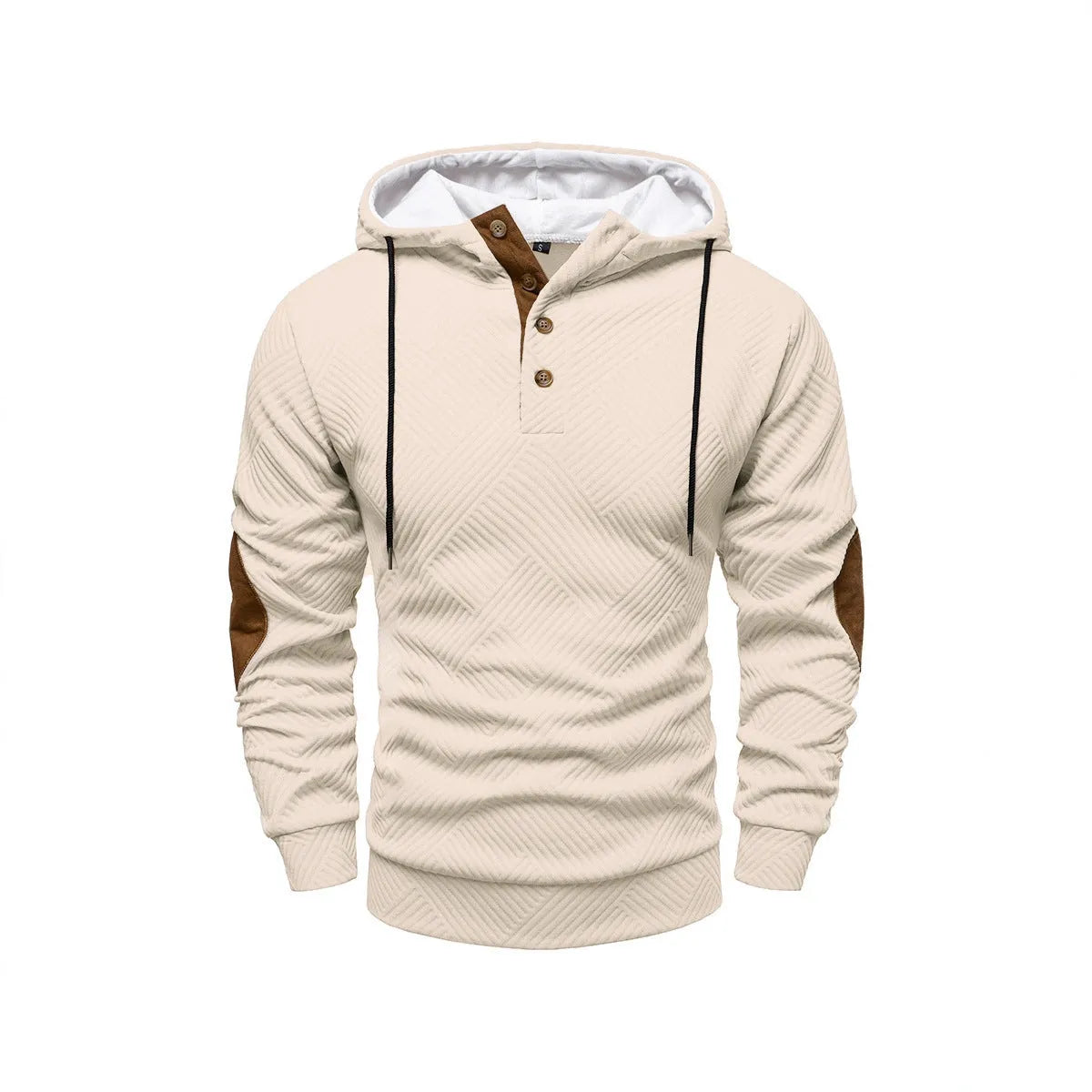 Men's loose hooded casual pullover in dark gray, long sleeves, polyester fibre construction