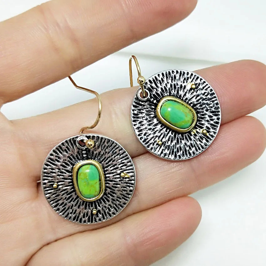 Turquoise colour separation earrings with antique silver electroplated finish on alloy