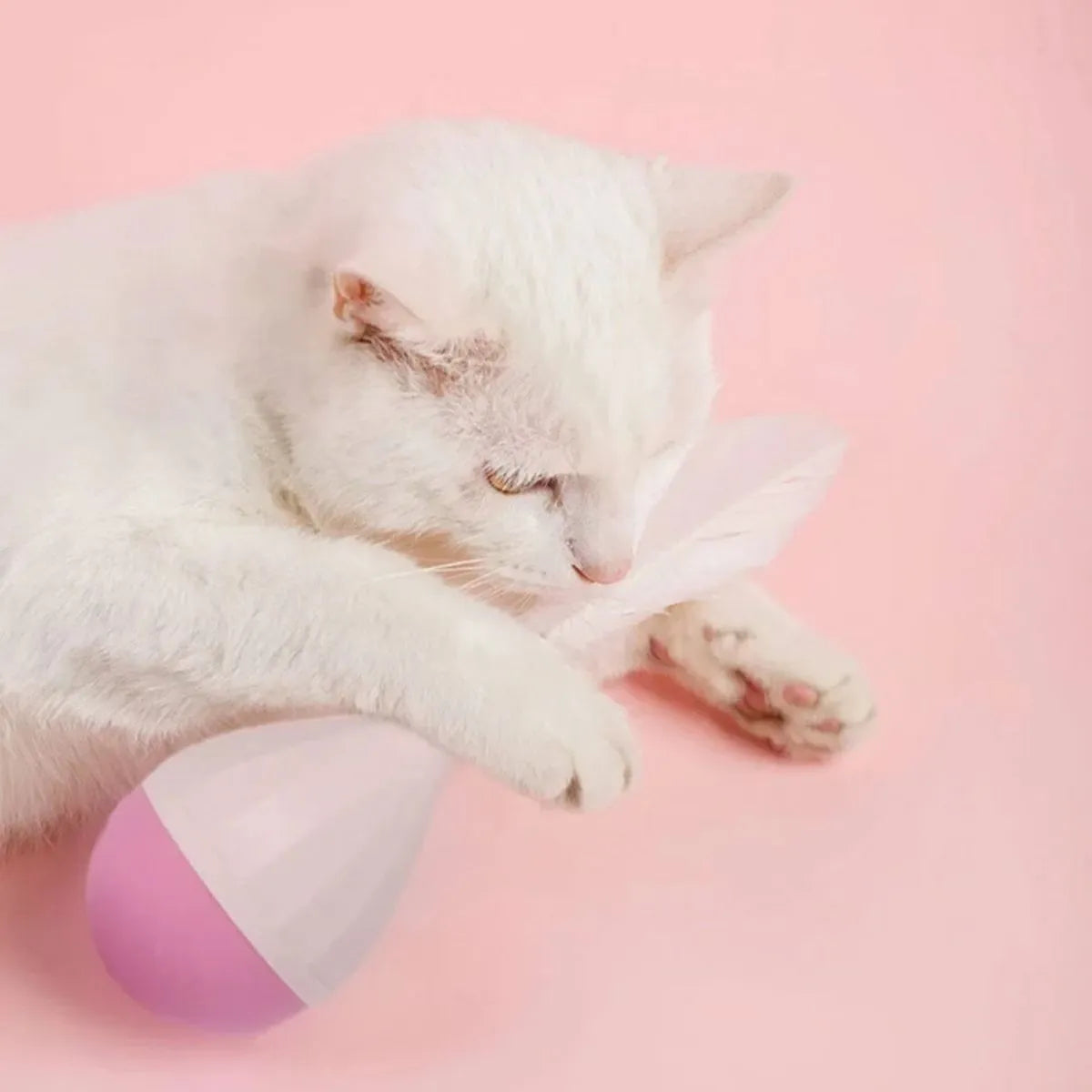Green and pink feather tumbler cat toy with bite-resistant tease stick and goose feathers