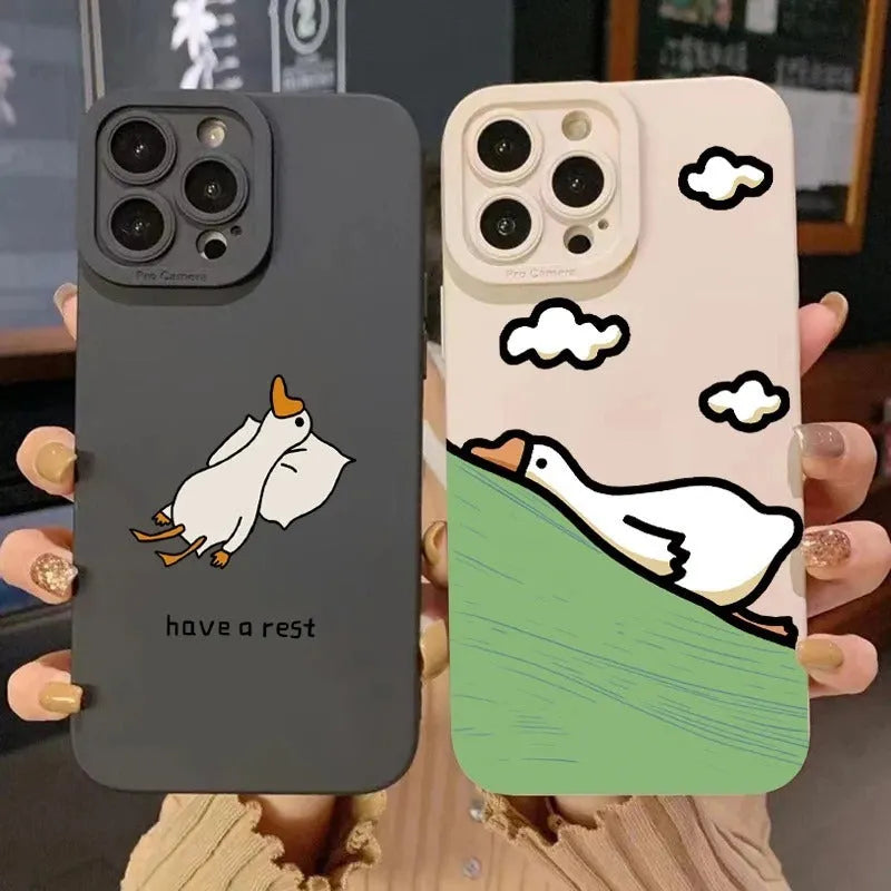 Creative cartoon duck design silicone phone case for Apple iPhone in black, white, or blue colours