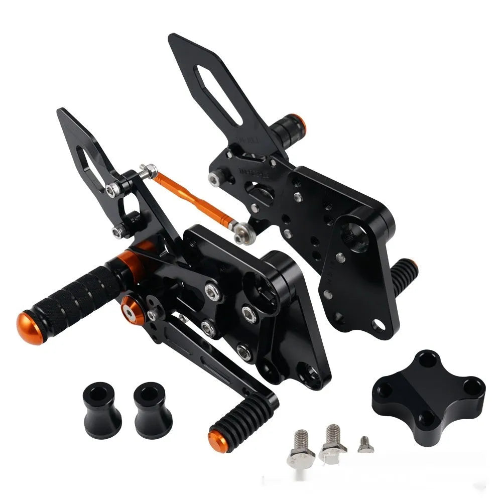 KTM DUKE motorcycle raised rear shift pedal support bracket assembly in black and orange