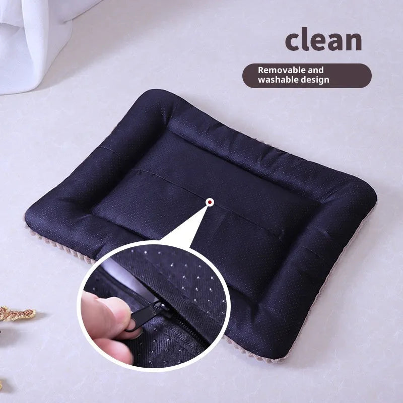 Silver gray cotton pet bed with removable washable cover on floor