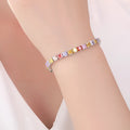 Electroplated real platinum square diamond women's bracelet with zircon stones in gang drill setting.
